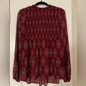Xhilaration Burgundy Patterned Chiffon Blouse Medium